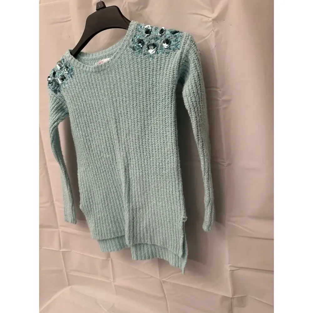 Girls Justice Green Sweater Size 10 With Sparkling Shoulders